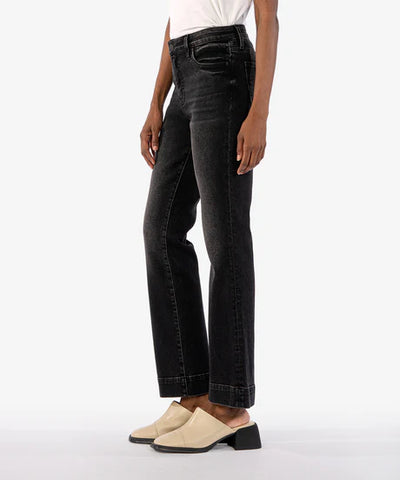 Kut from the Kloth Kelsey High Rise Fab Ab Ankle Flare in Vivifying Black Base Wash