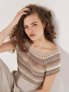 Apricot Crochet Stripe Top-132 - Sweaters S/S (Dec - May)-Little Bird Boutique