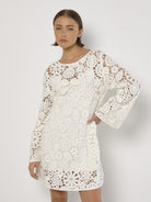 Apricot Crochet Bell Sleeve Shift Dress-151 Dresses - Short-Little Bird Boutique