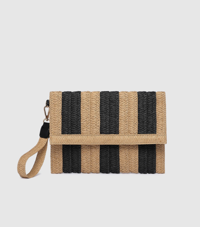 Louenhide Coco Clutch in Natural Black Stripe-344 Wallets/Clutches-Little Bird Boutique