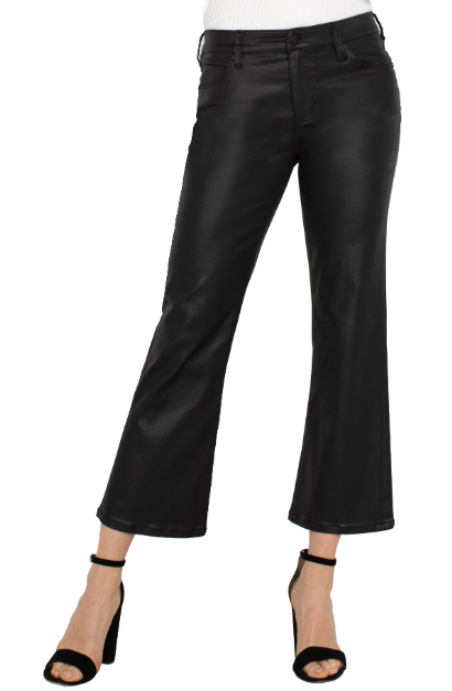 Liverpool Hannah Crop Flare Pants in Faux Leather Black-220 Pants-Little Bird Boutique