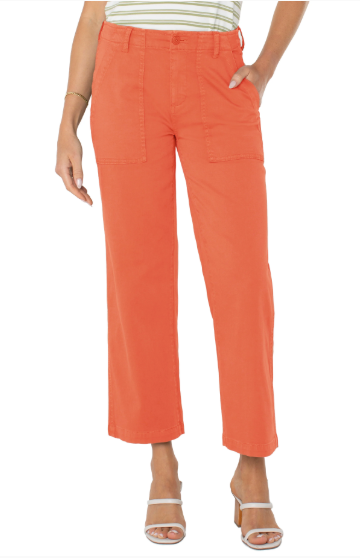 Liverpool Cargo Crop Pants in Papaya-220 Pants-Little Bird Boutique