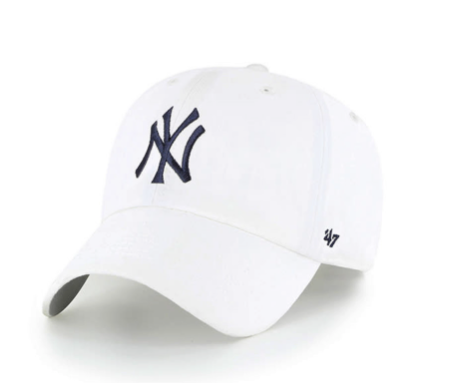 '47 New York Yankees Clean Up Hat in White with Navy Embroidery-311 Fashion Accessories-Little Bird Boutique