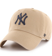 '47 New York Yankees Clean Up Hat in Khaki with Navy Embroidery-311 Fashion Accessories-Little Bird Boutique