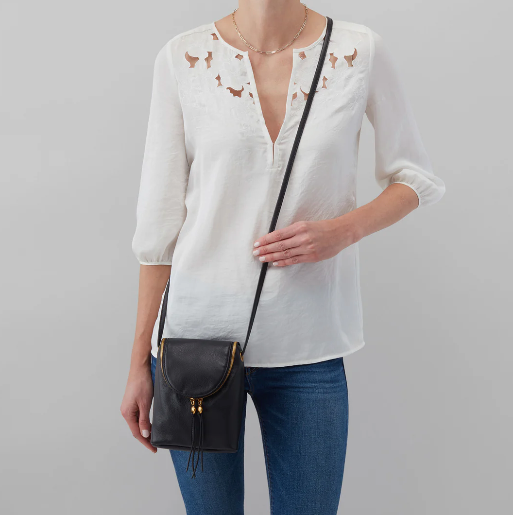 HOBO Fern Crossbody in Black Pebbled Leather-342 - Crossbody & Fanny Bags-Little Bird Boutique
