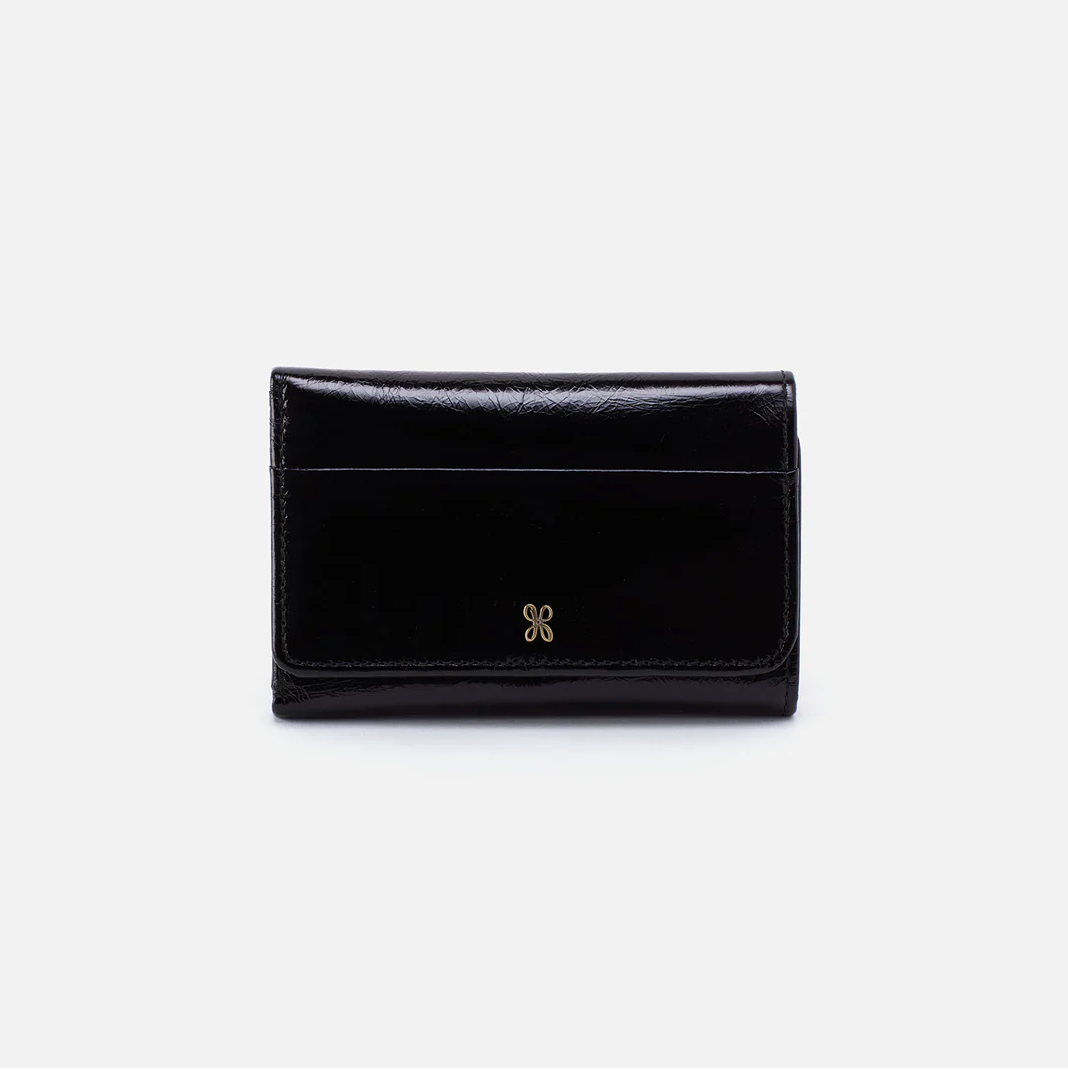 HOBO Jill Trifold Wallet in Polished Black Leather-344 Wallets/Clutches-Little Bird Boutique