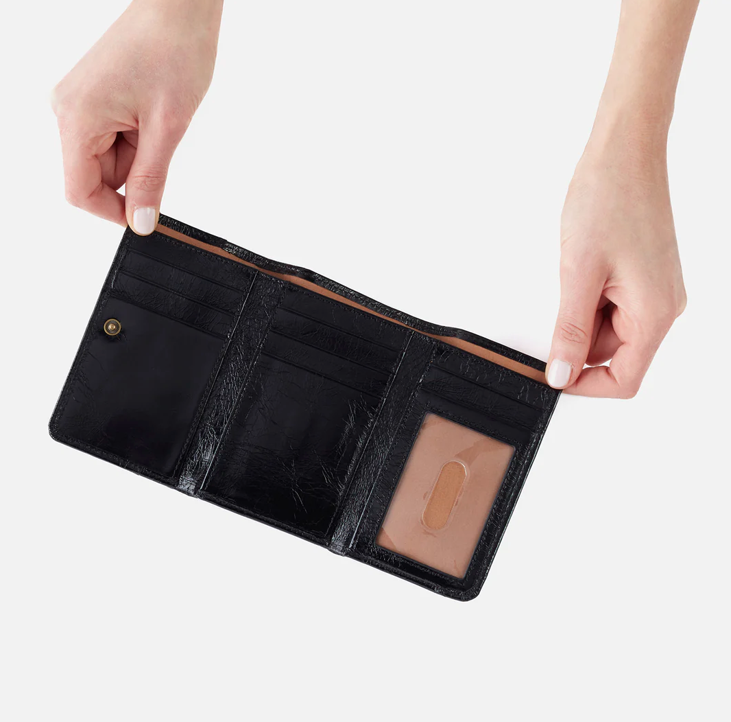 HOBO Jill Trifold Wallet in Polished Black Leather-344 Wallets/Clutches-Little Bird Boutique