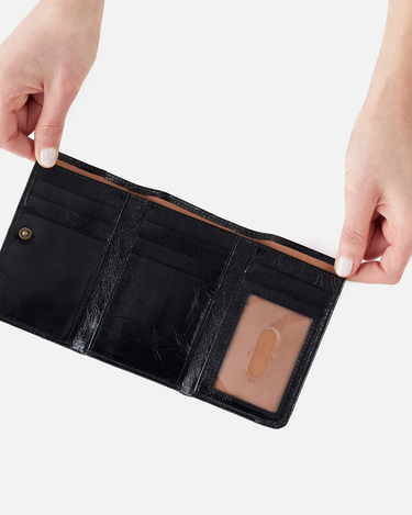 HOBO Jill Trifold Wallet in Polished Black Leather-344 Wallets/Clutches-Little Bird Boutique