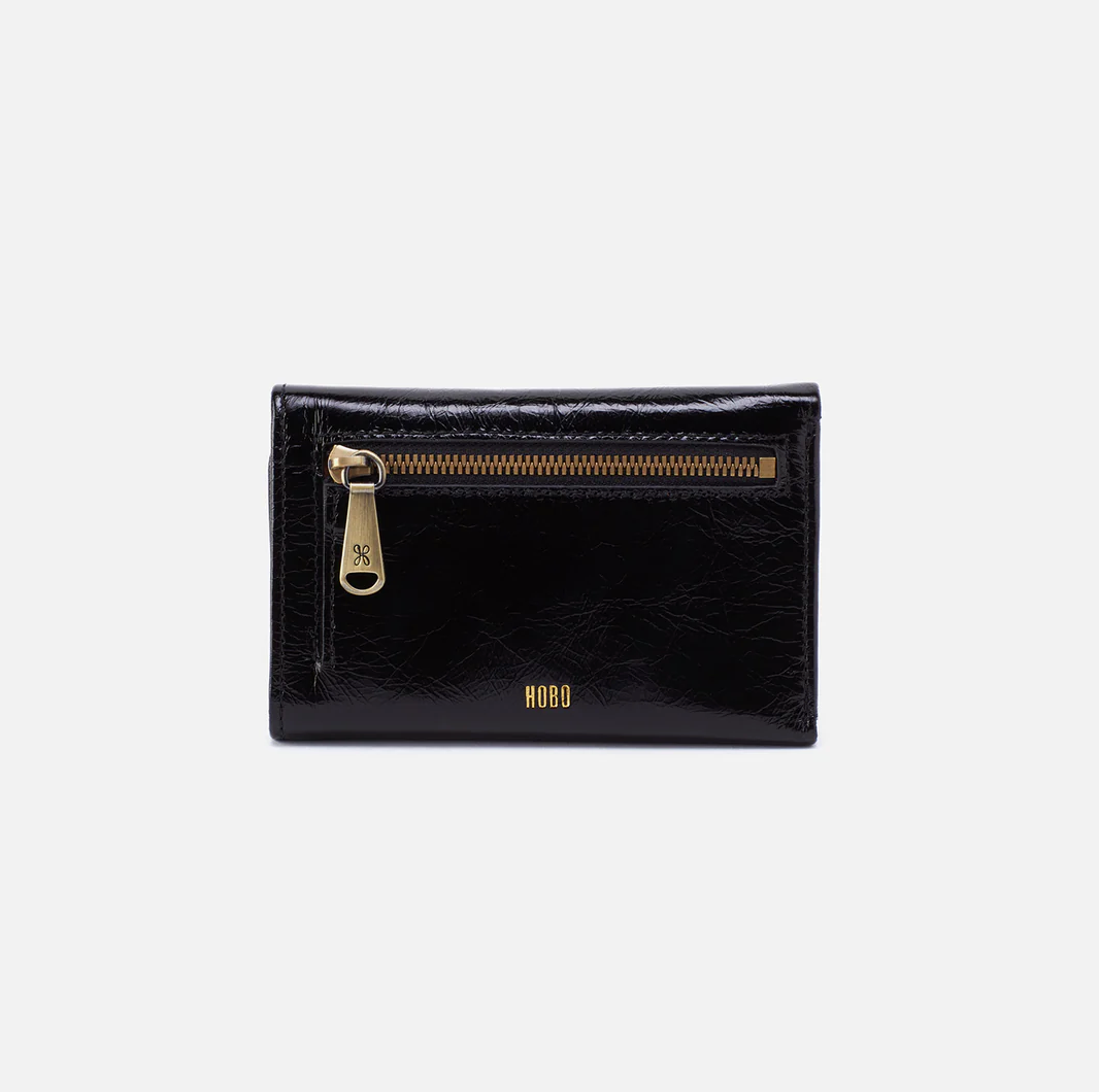 HOBO Jill Trifold Wallet in Polished Black Leather-344 Wallets/Clutches-Little Bird Boutique