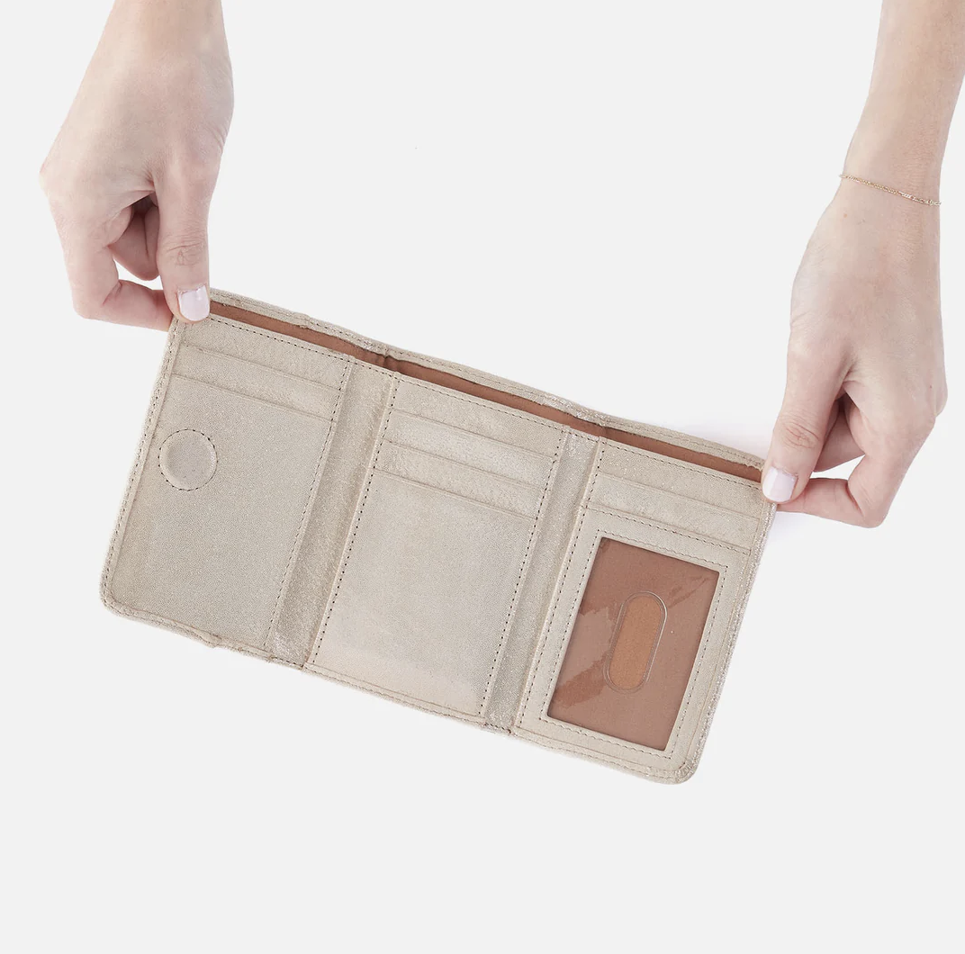 HOBO Jill Trifold Wallet in Sand Shimmer-344 Wallets/Clutches-Little Bird Boutique
