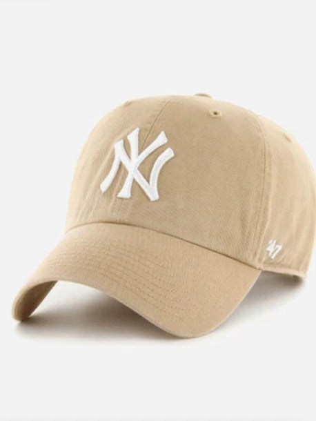 '47 New York Yankees Clean Up Hat in Khaki with White Embroidery-311 Fashion Accessories-Little Bird Boutique