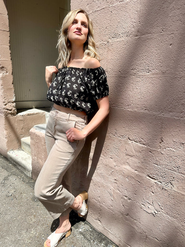 Kut Charlotte Wide Leg Crop Pants in Stone