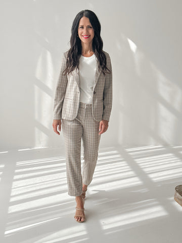 Liverpool Kelsey Knit Trouser in Cappuccino Plaid