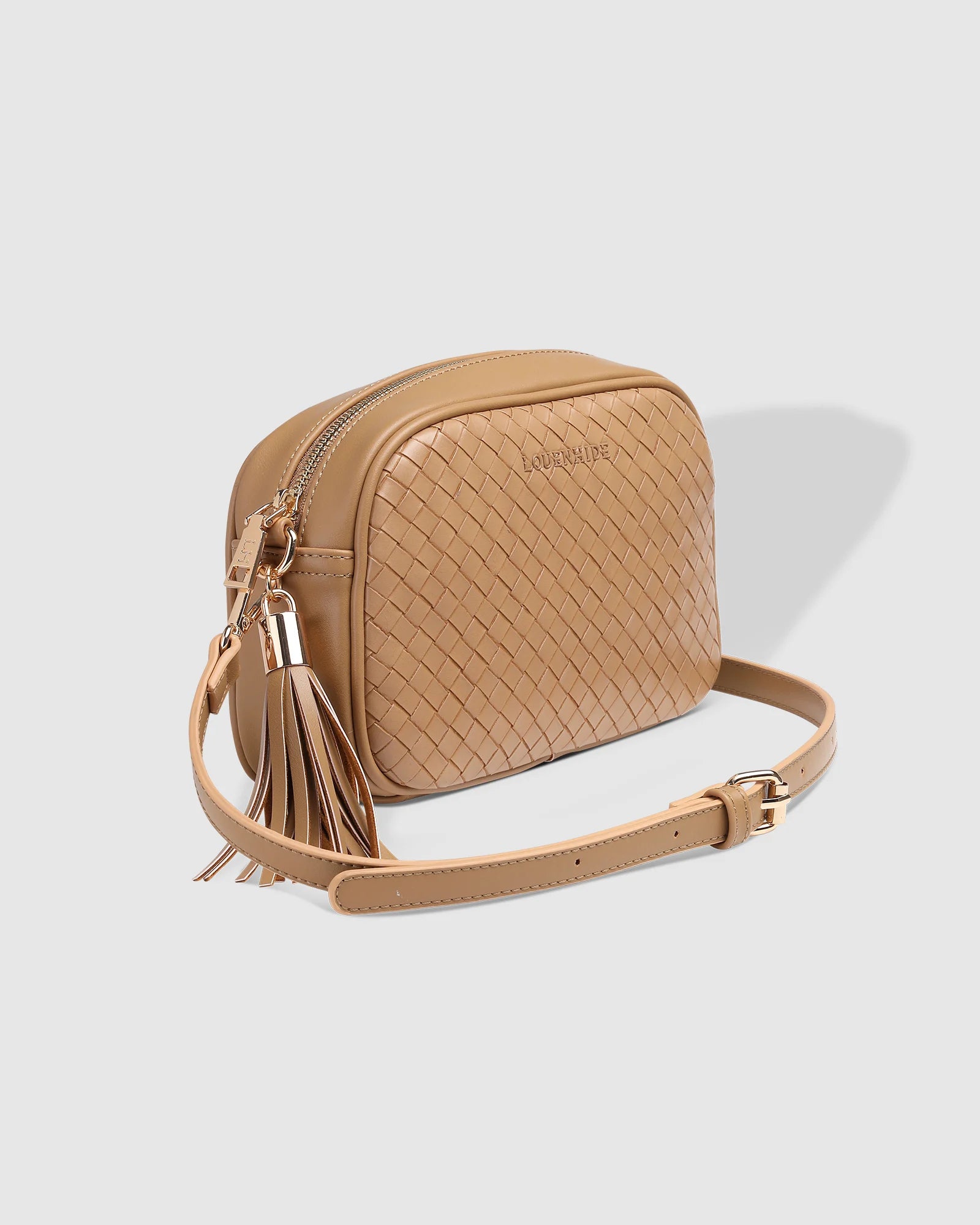 Louenhide Jacinta Woven Crossbody Bag in Camel