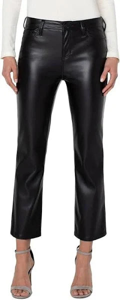 Liverpool Hannah Crop Flare Pants in Faux Leather Black