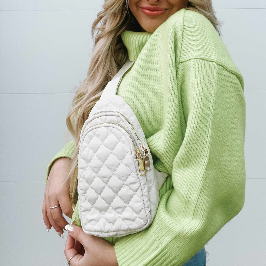 Ivory Quilted Crossbody & Fanny Bag