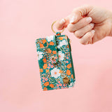The Darling Effect Sweet Meadow Keychain Card Wallet - Dark Green & Orange-344 Wallets/Clutches-Little Bird Boutique