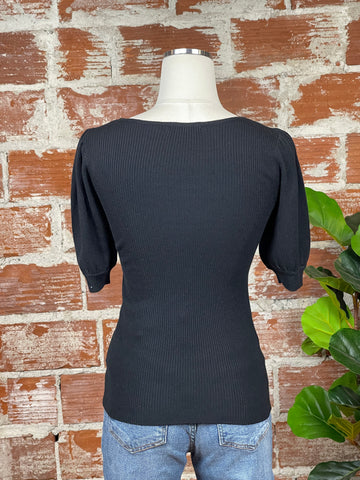 Scoop Neck Puff Elbow Sweater in Black