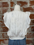 Elan Ruffle Top in White-113 Woven Tops - Sleeveless-Little Bird Boutique