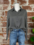 Satin Striped Button Down Blouse in Black & White-112 Woven Tops - Long Sleeve-Little Bird Boutique