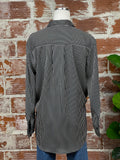 Satin Striped Button Down Blouse in Black & White-112 Woven Tops - Long Sleeve-Little Bird Boutique