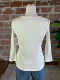 Liverpool Henley Rib Knit Top in Snow-122 Jersey Tops - Long Sleeve-Little Bird Boutique