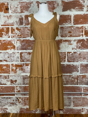 Self Tie Shoulder Dress in Clay